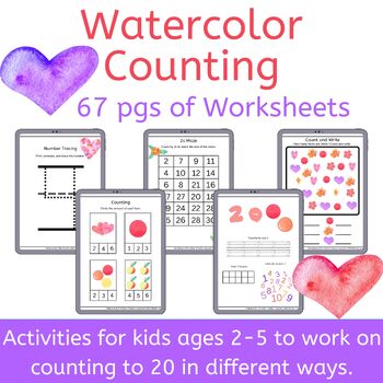 Preview of Counting Morning Work with Watercolor Decor for Preschool and Kindergarten