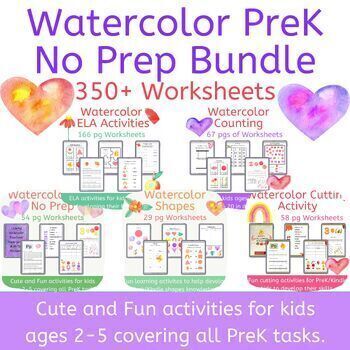 Preview of Morning Work Bundle in Watercolor Theme and Vocab for Preschool and Kindergarten