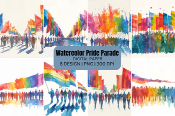 Preview of Watercolor Pride Parade Digital Paper Background