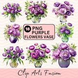 Watercolor Purple Flowers In Vase Clipart Set[Commercial U