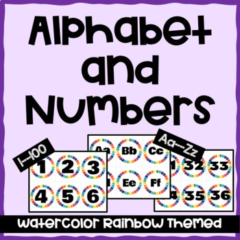 Preview of Watercolor Rainbow Alphabet and Numbers Labels