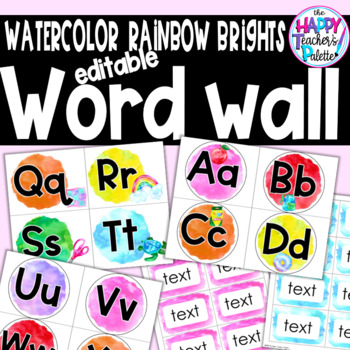 Preview of Watercolor Rainbow Brights Word Wall Set *Editable