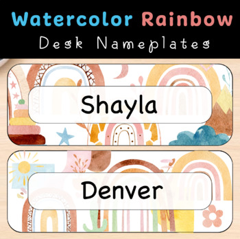 Preview of Watercolor Rainbow Editable Student Desk or Cubby Nameplates | Back to School