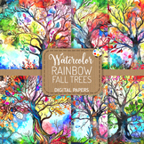 Watercolor Rainbow Fall Trees - Digital Paper Clipart Illu