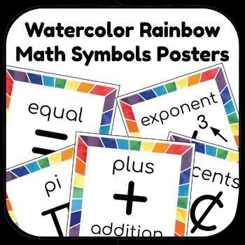 Preview of Watercolor Rainbow Math Symbols Posters