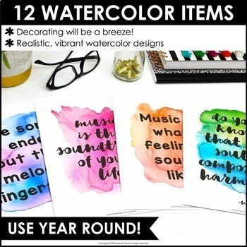 Music Symbols, Terms, Definitions Posters - Watercolor Music Classroom  Decor - Melody Payne - Music for a Lifetime