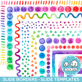 Watercolor Rainbow SLIDE Border Clipart - Editable Google 