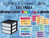 Watercolor Rainbow Text Editable Sterilite 3-Drawer Labels