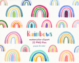 Watercolor Rainbows Clipart, Colorful Baby Pastel Rainbow 