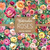 Watercolor Roses Set 2 - Digital Pattern Papers