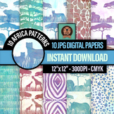 Safari Animal Digital Paper - Watercolor Jungle Wildlife, 