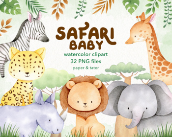 Download Watercolor Safari Baby Animals Clipart Graphics African Animals Clip Art