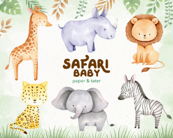 Download Watercolor Safari Baby Animals Clipart Graphics African Animals Clip Art