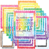 Watercolor Scallop Rectangle Page Border Frame Clipart Rainbow