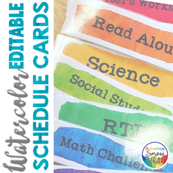 Preview of Watercolor Daily Schedule Cards EDITABLE | Rainbow Classroom Decor