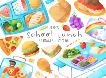 Preview of Watercolor School Lunch Clipart