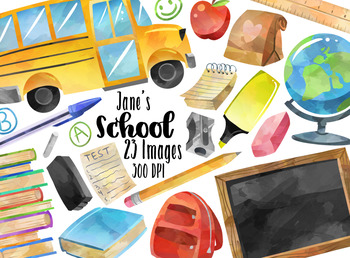 Preview of Watercolor School Supplies Clipart