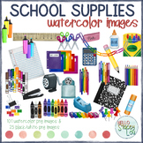 Watercolor School Supplies Clipart