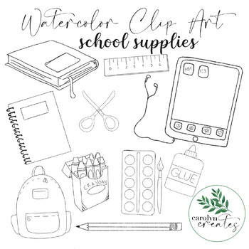 Watercolor Arts Supplies Clipart, Art Supplies Clip Art, School