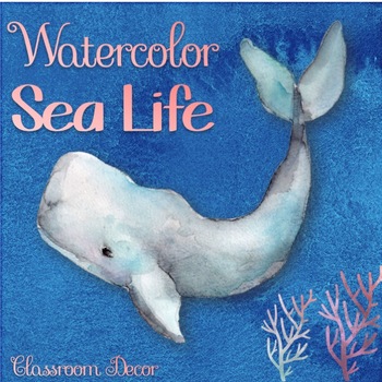 Preview of Ocean Watercolor Classroom Decor MEGA Bundle-Editable!