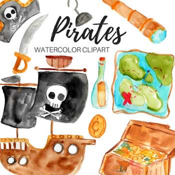 Pirate life. Watercolor clip art by