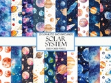 Watercolor Seamless Solar System Backgrounds Digital Papers
