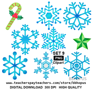 Watercolor Snowflakes Clipart: christmas CLIP Art Blue Snowflake