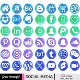 320 Watercolor Social Media Icons in Blue Green Aqua Purple