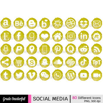 Preview of Gold Yellow Watercolor Social Media Icons