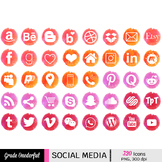 Watercolor Social Media Icons in Pink Red Coral Orange