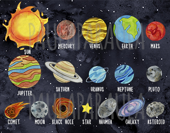 watercolor solar system
