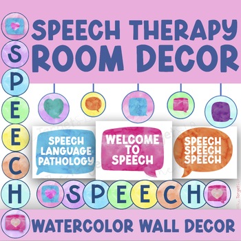 Preview of Watercolor Speech Room Wall Decor- Colorful Back to School Speech Room Decor