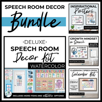 Preview of Watercolor Speech Therapy Room Decor - Bundle of Functional Decor for Speech