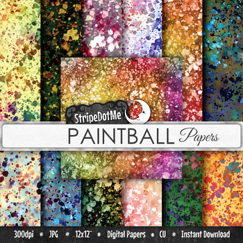Preview of Watercolor Splash Digital Paper, Bright Watercolor Background, Paintball Paper