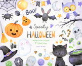 Watercolor Spooky Halloween Clipart, Cute Water Color Clip