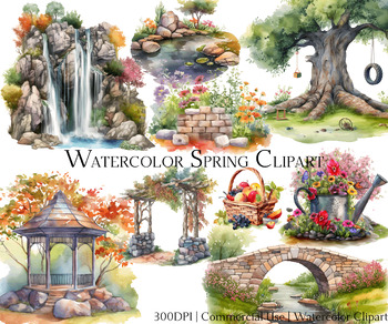 Preview of Watercolor Spring Clipart Set of 21 Files