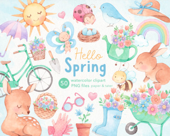 Preview of Watercolor Spring Clipart, Spring Gardening PNG