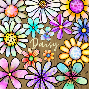 Preview of Watercolor Spring Daisy Flower Clip Art Set