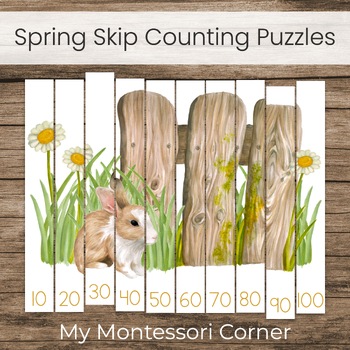 Preview of Watercolor Spring Skip Counting Puzzles, Montessori Math Extension Work