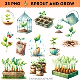 Watercolor Sprout & Grow Clipart - Potted Seedlings Clipar