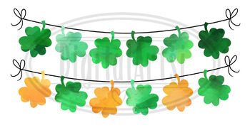 St Patrick/'s Day Clipart Watercolor  Shamrock Graphics 4 Leaf Clover Clipart Commercial Corjl Templett Use