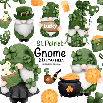 Preview of Watercolor St Patricks Day Gnomes Clipart,Gnome Clip Art.