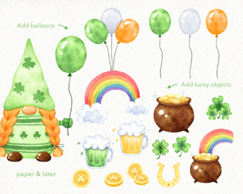 St Patricks Day Gnomes Clipart, Lucky Irish, pot of gold, clover, beer –  MUJKA CLIPARTS