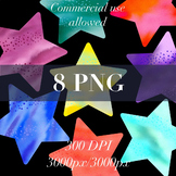 Watercolor Stars clipart set, colorful stars clipart, hand