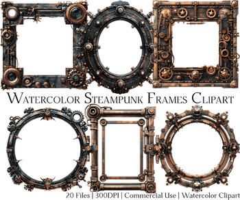 Preview of Watercolor Steampunk Frames Clipart Set of 20 Files