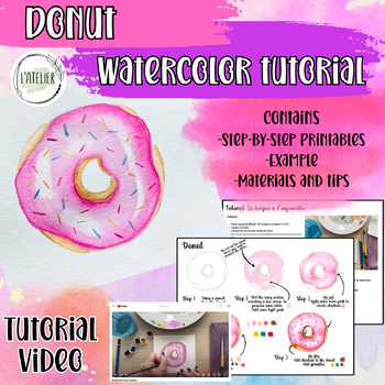 Preview of Watercolor Step-by-step tutorial/ Donut Art exercise and techniques/ Video