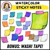 Watercolor Sticky Notes Clipart with BONUS Washi Tape