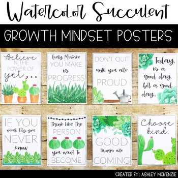 Watercolor Succulent & Cactus Growth Mindset Posters by Ashley McKenzie