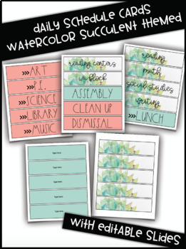 Preview of Watercolor Succulent Themed Daily Schedule Cards