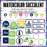 Watercolor Succulent Word Wall with Sight Words and Alphab